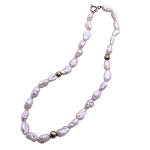 Vintage 14K Yellow Gold Freshwater Rice Pearl Bracelet‎ 7" Minimalist 2.88g